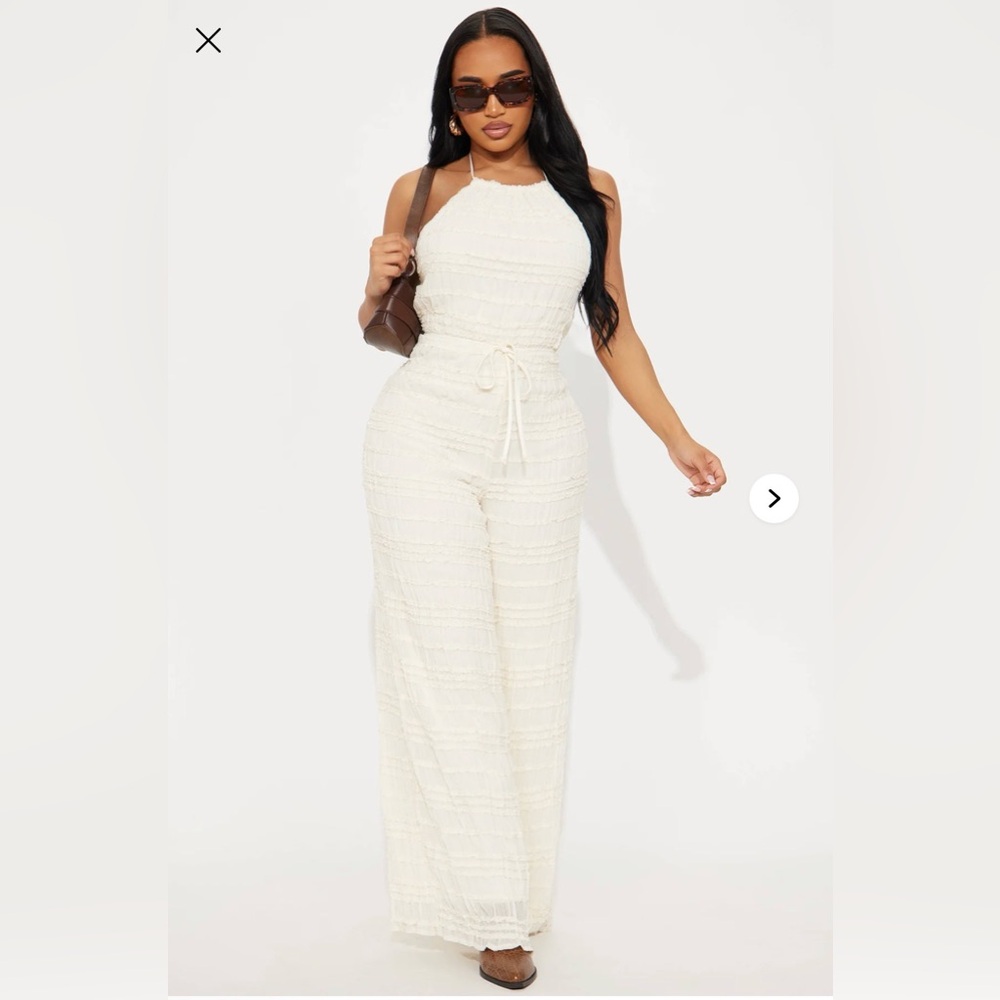 Cream Halter Wide-Leg Jumpsuit Size Small